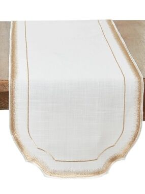 Gold Elegant Embroidery Detail Table Runner, White